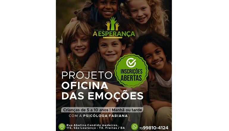 Inscrições abertas: A Esperança lança Projeto Oficina das Emoções em Teixeira de Freitas