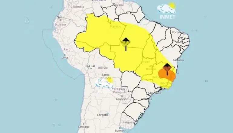 Alerta do Inmet (18/12): Chuvas intensas previstas para 16 estados e o Distrito Federal