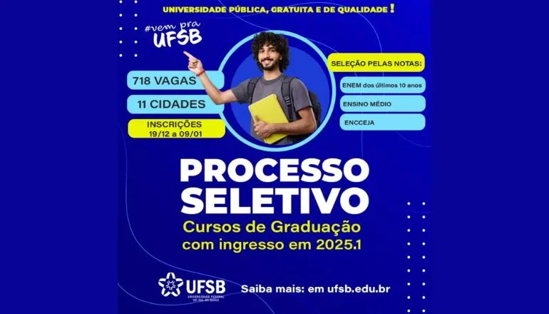 UFSB tem vagas de graduação para quem fez o Enem nos últimos 10 anos