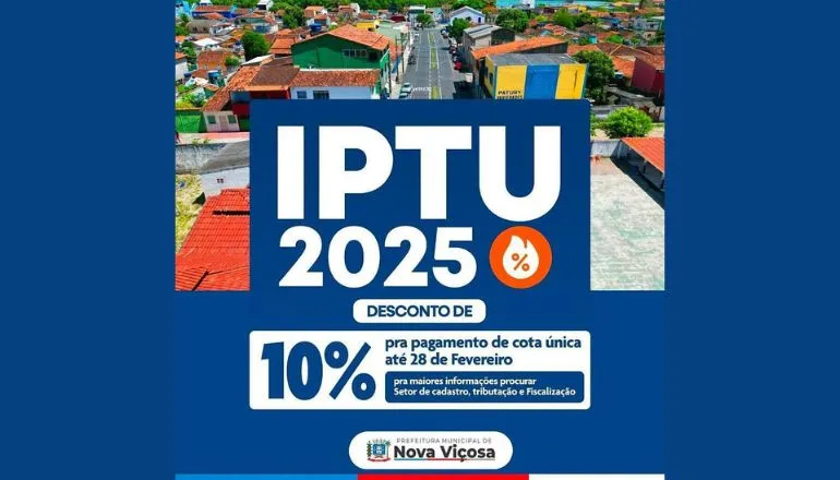 IPTU 2025 de Nova Viçosa já está disponível para pagamento com desconto de 10%