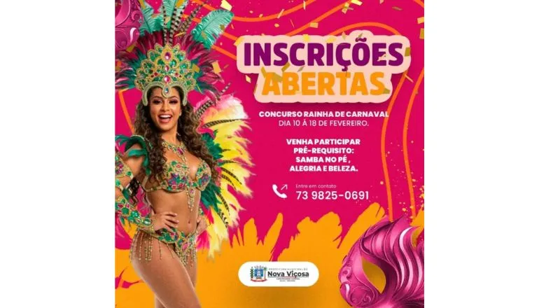 Prefeitura de Nova Viçosa inicia Inscrições para o Concurso Rainha do Carnaval