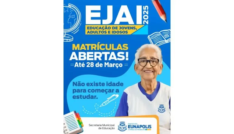 Jovens, adultos e idosos que desejam concluir os estudos podem se matricular até 28 de março na rede municipal de ensino