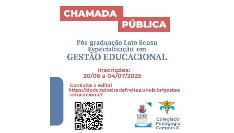UNEB abre inscrições para Pós-Graduação em Gestão Educacional em Teixeira de Freitas