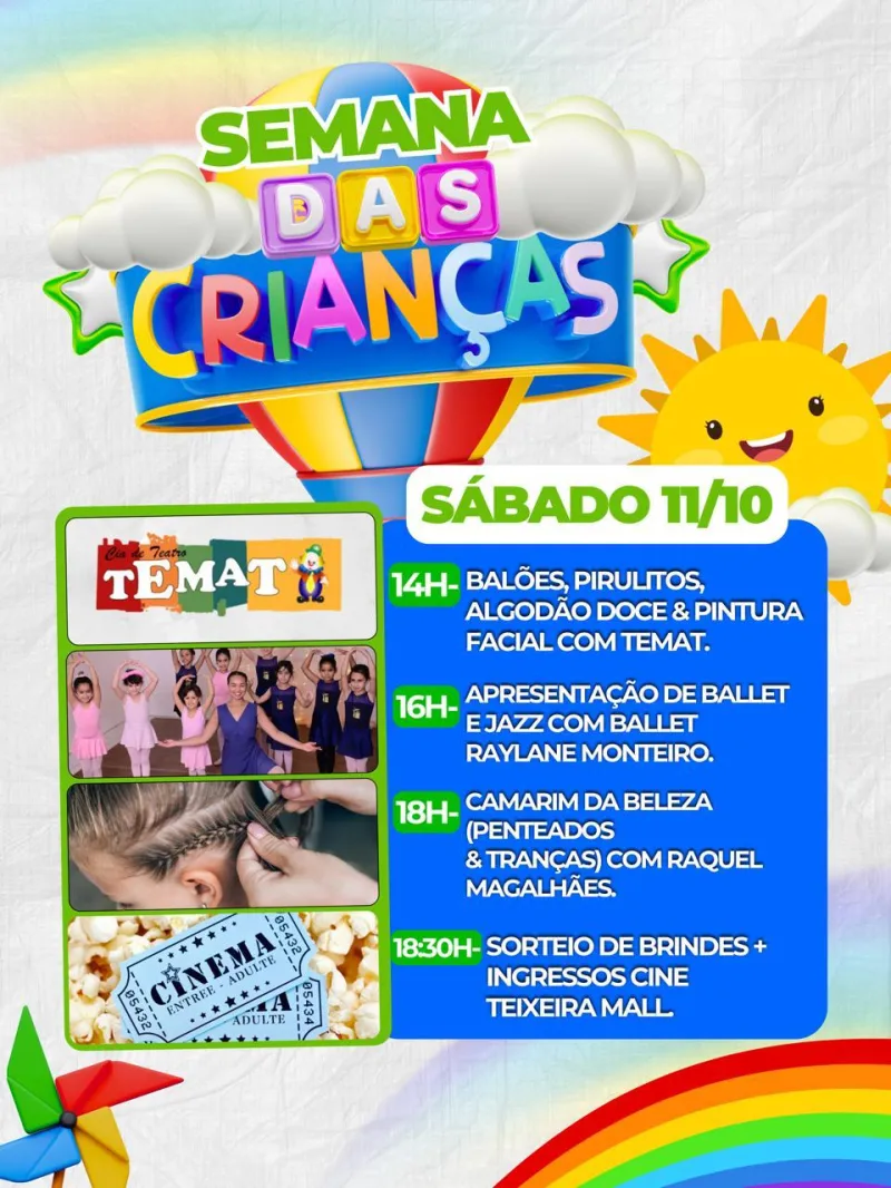 Shopping Teixeira Mall promove festa para as Crianças com 3 dias de programação especial