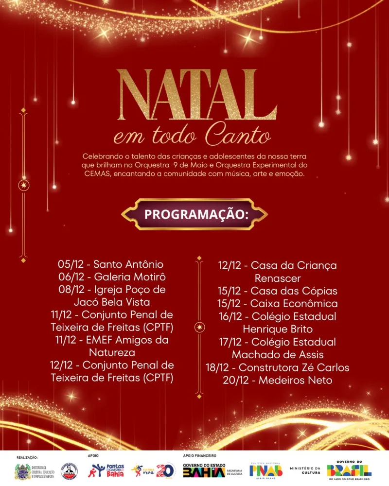 ICED promove maior programação de Natal na história de Teixeira de Freitas e região: veja