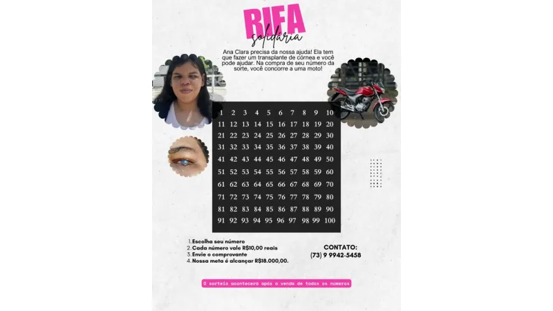 Teixeira: família lança rifa de moto para custear cirurgia de adolescente para voltar a enxergar Teixeira: família lança rifa de moto para custear cirurgia de adolescente para voltar a enxergar