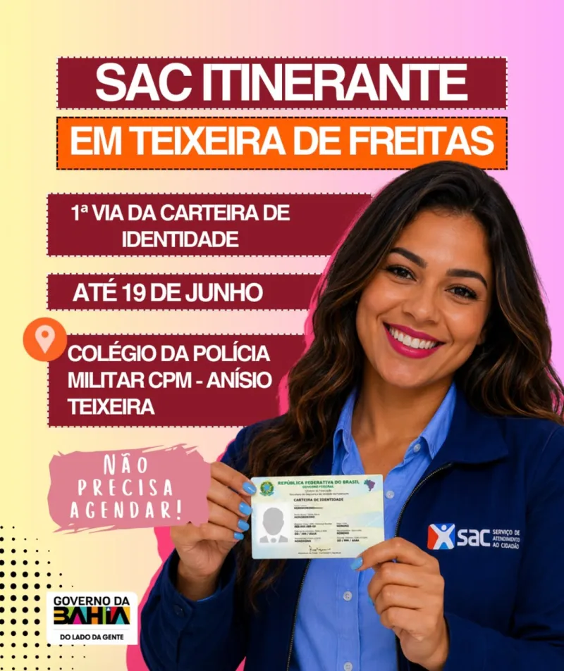SAC Itinerante realiza emissão gratuita da nova Carteira de Identidade Nacional em Teixeira de Freitas SAC Itinerante realiza emissão gratuita da nova Carteira de Identidade Nacional em Teixeira de Freitas