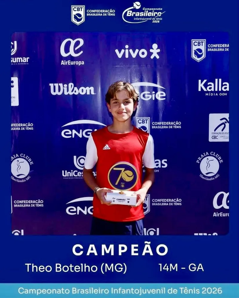 Tênis de Teixeira de Freitas está em festa: Theo Andrade Botelho é campeão brasileiro aos 13 anos Tênis de Teixeira de Freitas está em festa: Theo Andrade Botelho é campeão brasileiro aos 13 anos