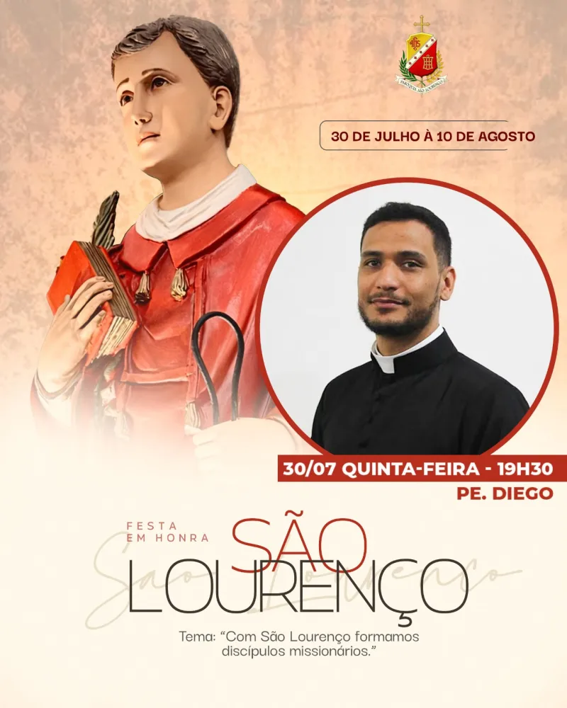 Paróquia São Lourenço inicia a festa do padroeiro nesta quinta (30) com programação religiosa e quermesse Paróquia São Lourenço inicia a festa do padroeiro nesta quinta (30) com programação religiosa e quermesse