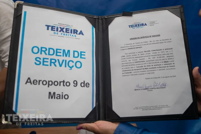 Prefeitura de Teixeira de Freitas assina ordem de serviço para execução de reforma no Aeroporto 9 de Maio Prefeitura de Teixeira de Freitas assina ordem de serviço para execução de reforma no Aeroporto 9 de Maio