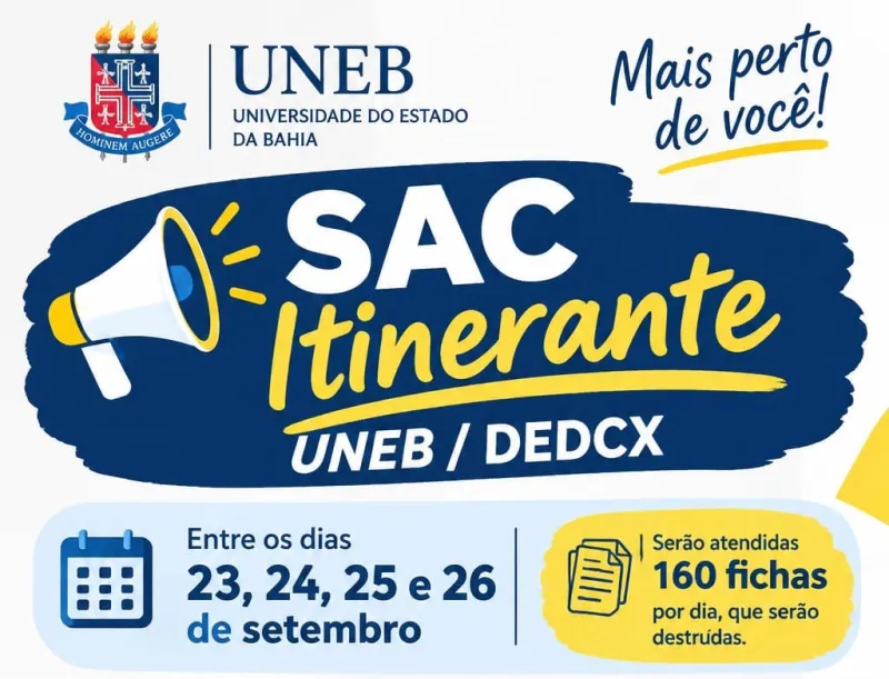 UNEB de Teixeira de Freitas realiza SAC Itinerante entre os dias 23 e 26 de setembro UNEB de Teixeira de Freitas realiza SAC Itinerante entre os dias 23 e 26 de setembro