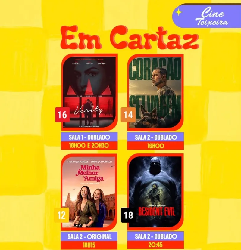 Cine Teixeira divulga programação com quatro filmes em cartaz de 1º a 7 de outubro Cine Teixeira divulga programação com quatro filmes em cartaz de 1º a 7 de outubro