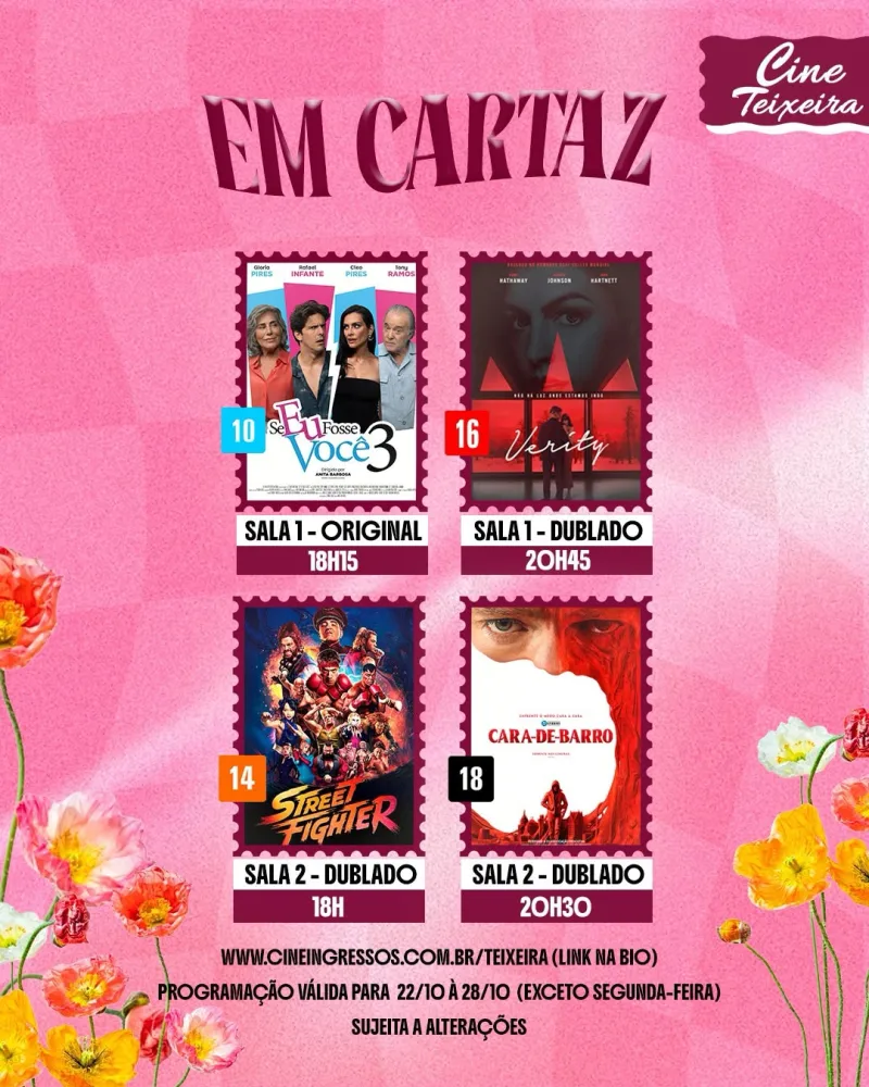 Cine Teixeira divulga programação de filmes de 22 a 28 de outubro Cine Teixeira divulga programação de filmes de 22 a 28 de outubro