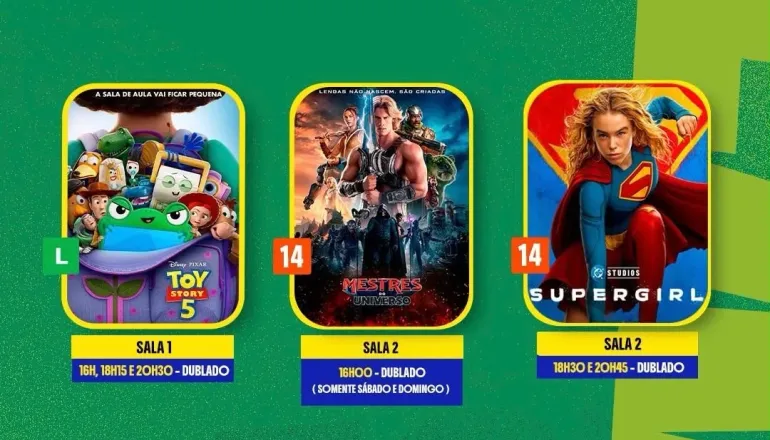 Cine Teixeira divulga programação com animação, aventura e heroína nas telonas