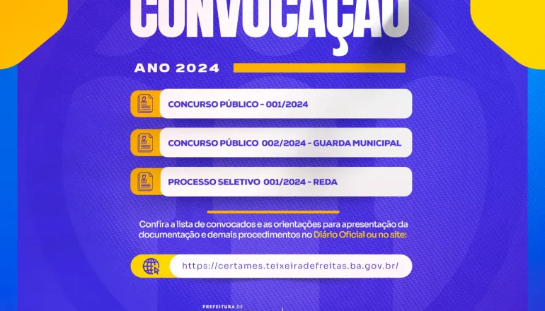 Prefeitura de Teixeira de Freitas promove a segunda convocação de candidatos aprovados em concursos públicos e processo seletivo